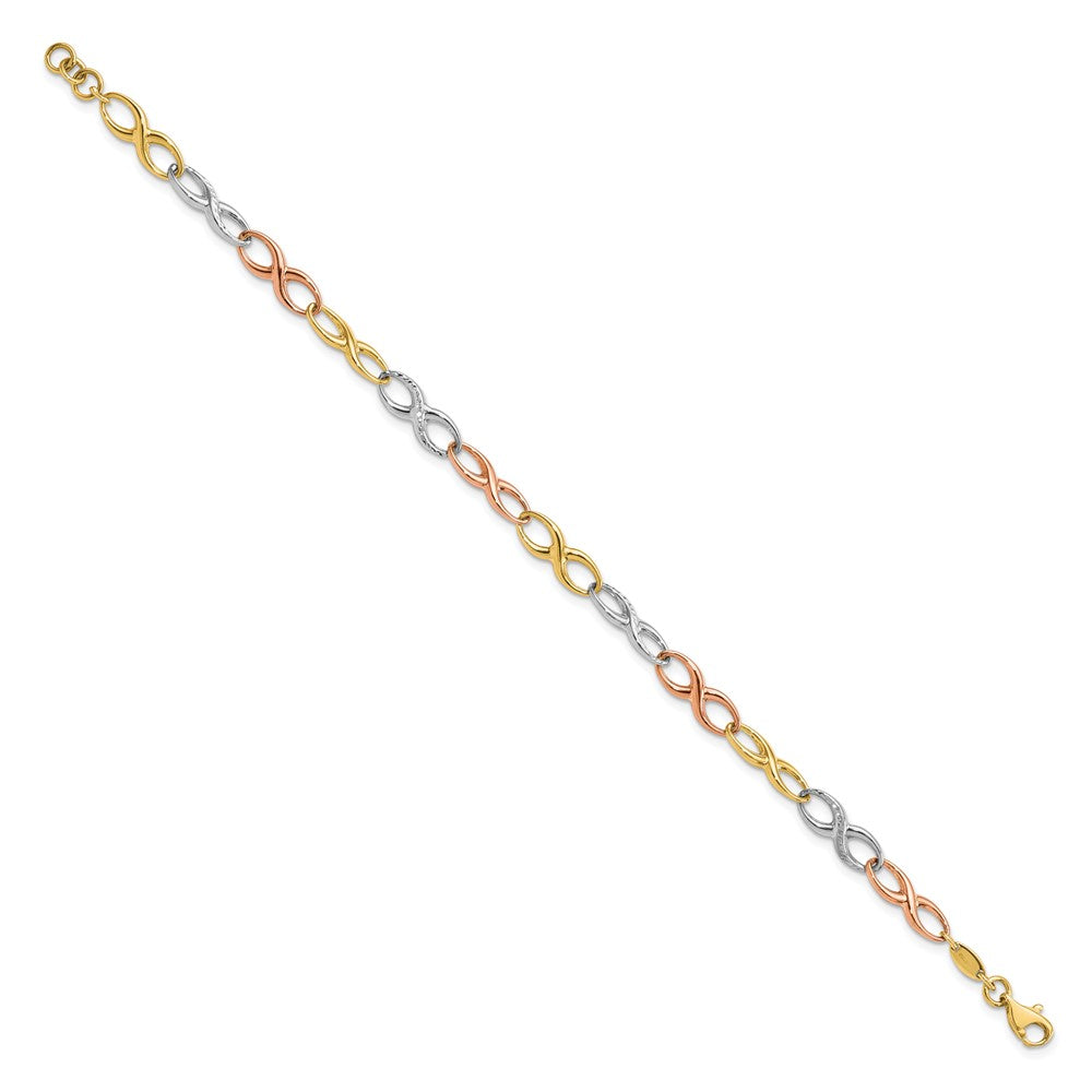 10K Tri-color Infinity Symbol Link Bracelet 7.5  inches