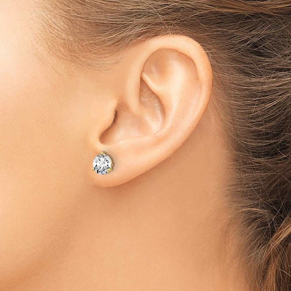 14k Yellow Gold 1 1/2 ctw Lab Grown Diamond VS/SI+ G+ Round 3 Prong Heavy Wt. Screwback Stud Earrings