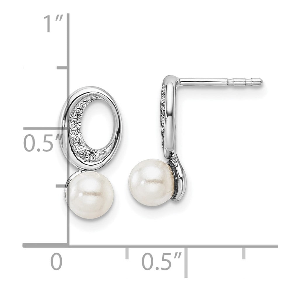 14K White Gold Polished Diamond and Pearl Drop Post Earrings