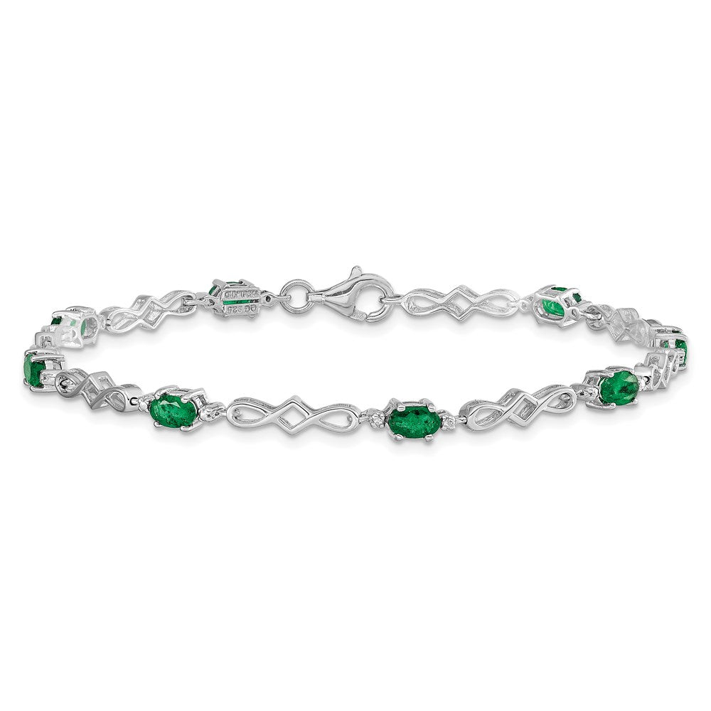 Sterling Silver Rhodium-plated Emerald and Diamond Bracelet 7 inches