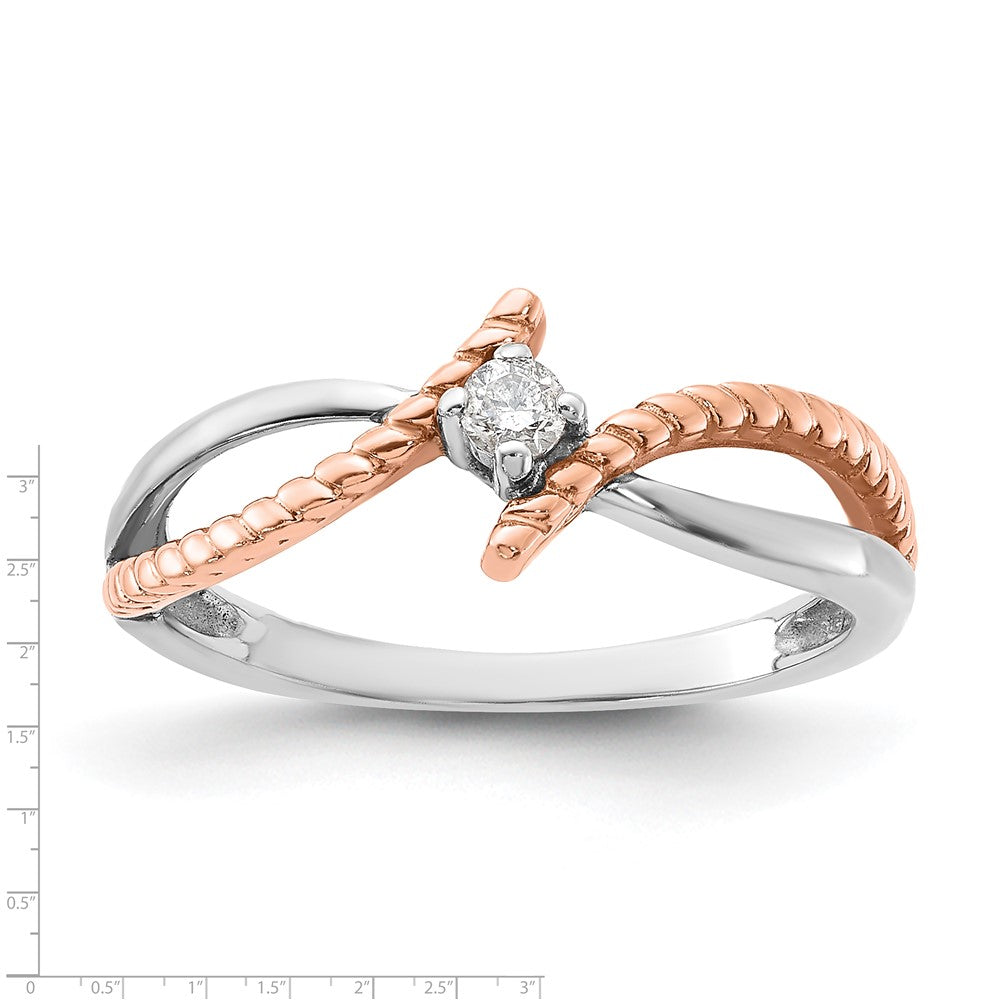 Sterling Silver Rose Tone Polished Diamond Textured Ring