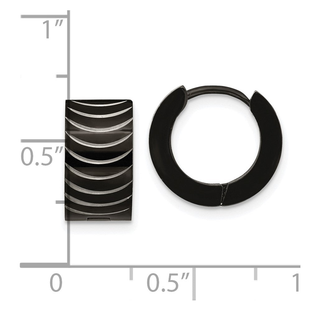 Stainless Steel Polished Black IP-plated 7mm Hinged Hoop Earrings