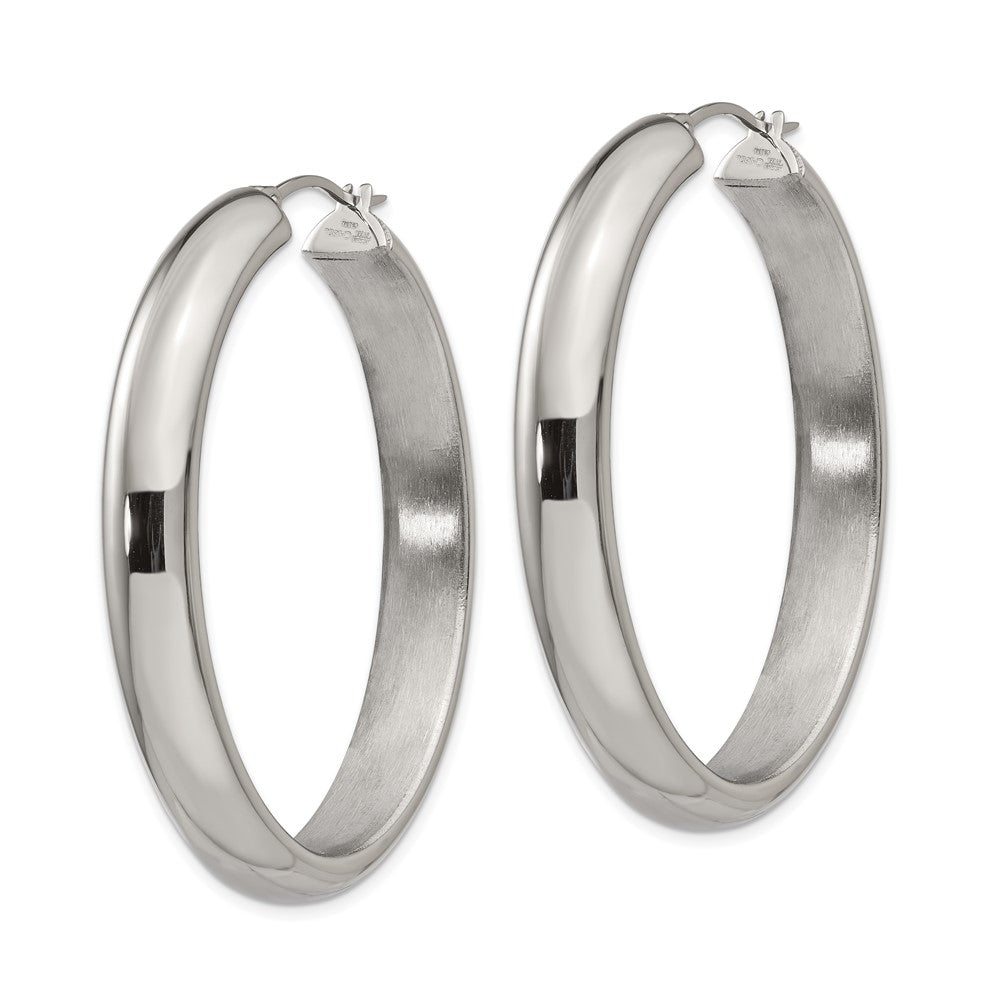 Stainless Steel Polished Hollow Oval Hoop Earrings