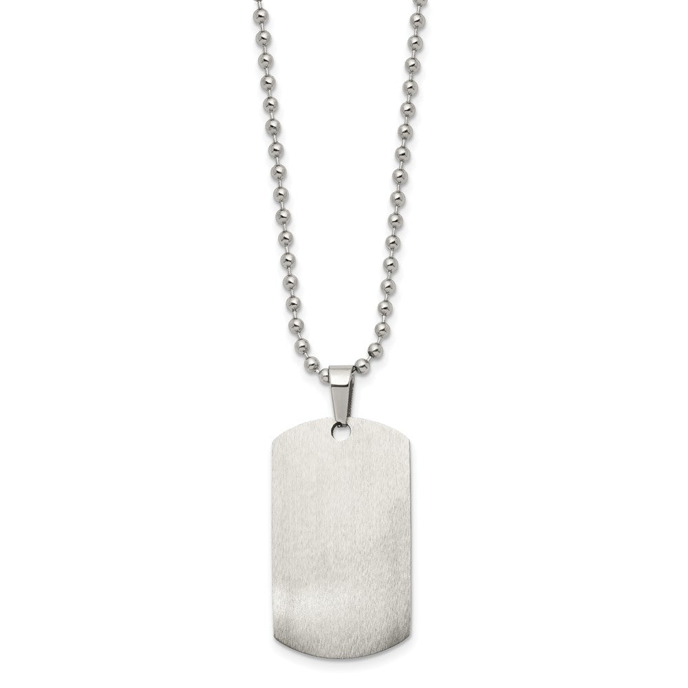 Stainless Steel Brushed & Polished Round Edge 4mm Dog Tag 24in Necklace