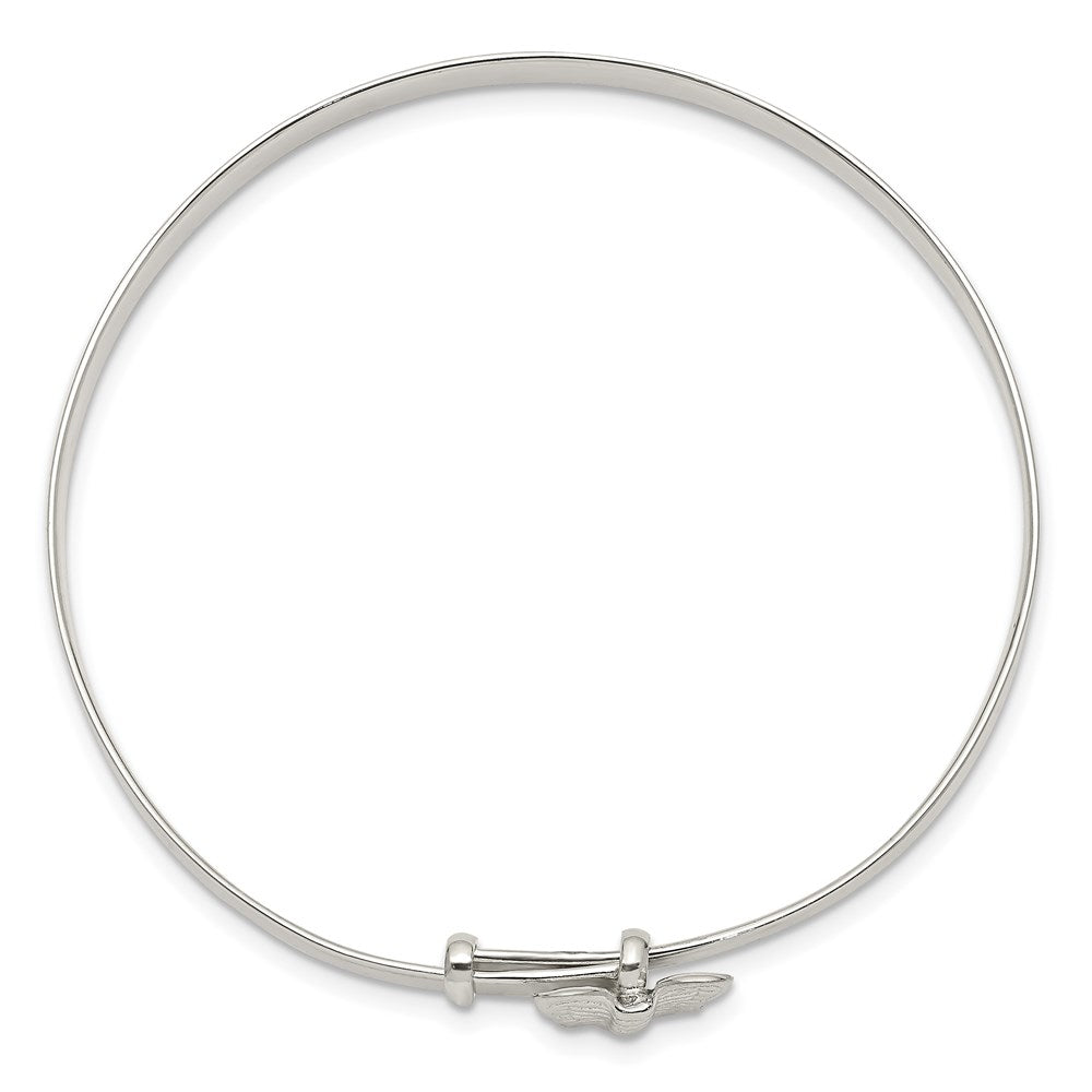 Sterling Silver Polished/Antiqued Butterfly 4mm Adjustable Children's Bangl 6 inches