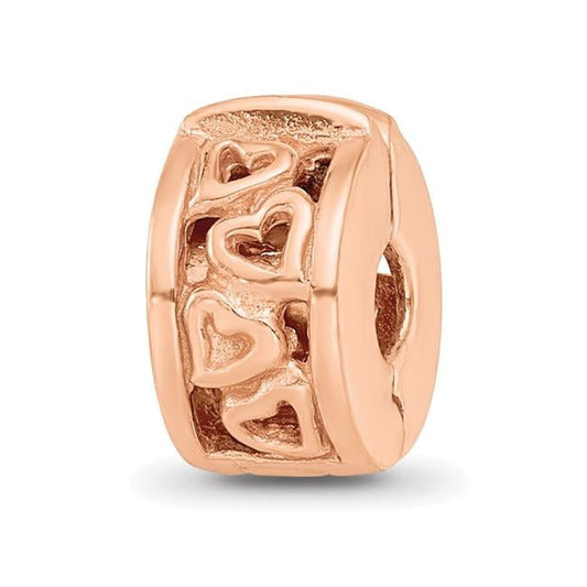 Sterling Silver Reflections Rose Gold-plated Hearts Clip Bead