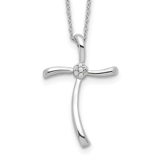 Sterling Silver Rhodium-plated Diamond Cross Necklace 16 Inches