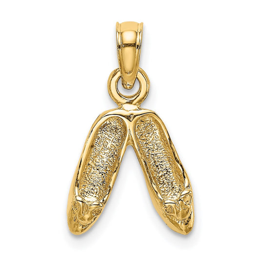 14K Gold 3D Polished Textured Ballerina Slippers Charm