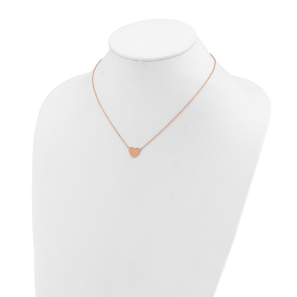 Chisel Stainless Steel Polished Rose IP-plated Heart on a 16 inch Plus a 2 inch Extension Cable Chain Necklace