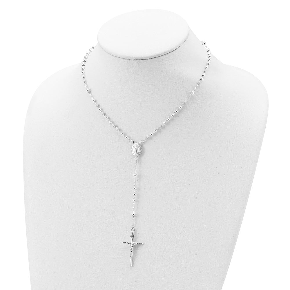 Sterling Silver Polished Rosary Necklace 16 Inches