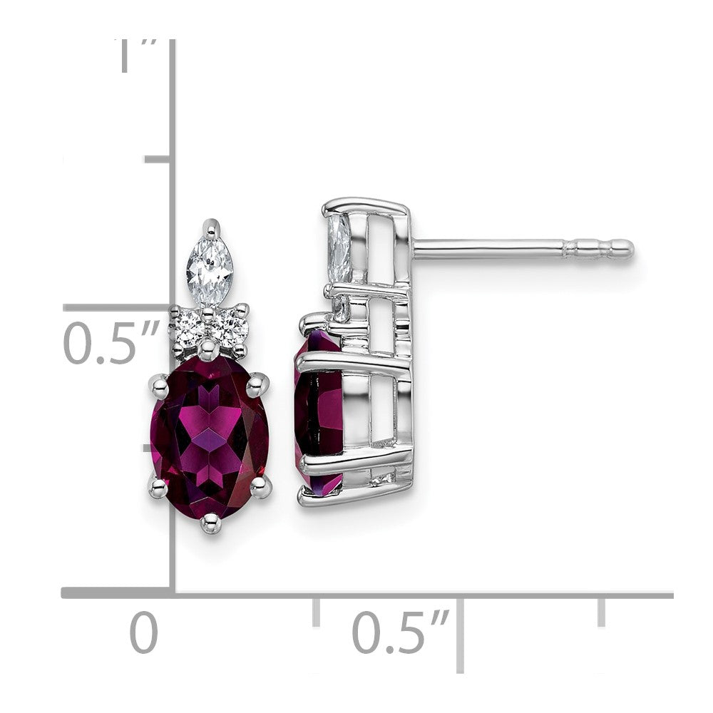 14K White Gold Polished Diamond and Rhodolite Garnet Twisted Post Earrings