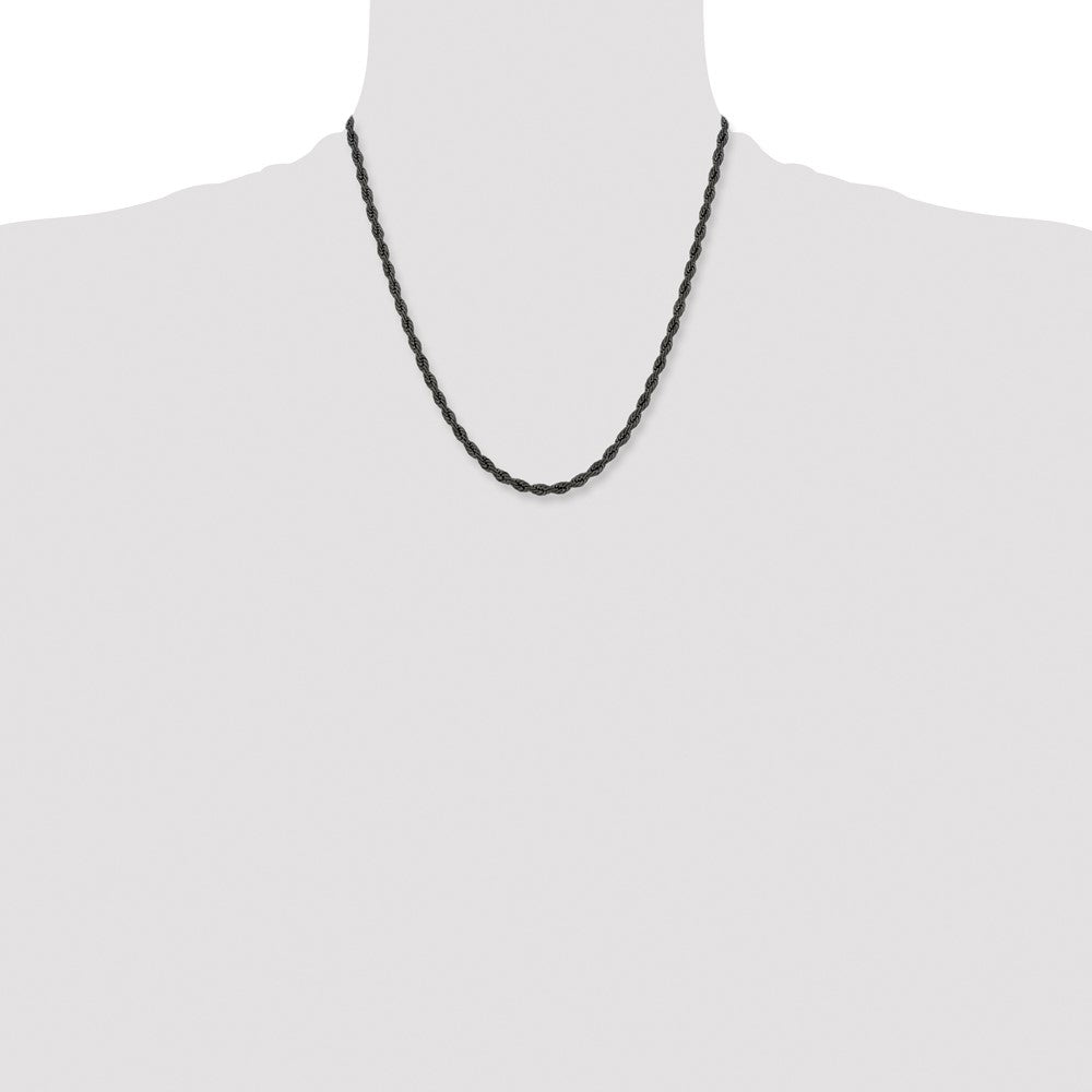 Stainless Steel Polished Black IP-plated 4mm 20 inch Rope Chain