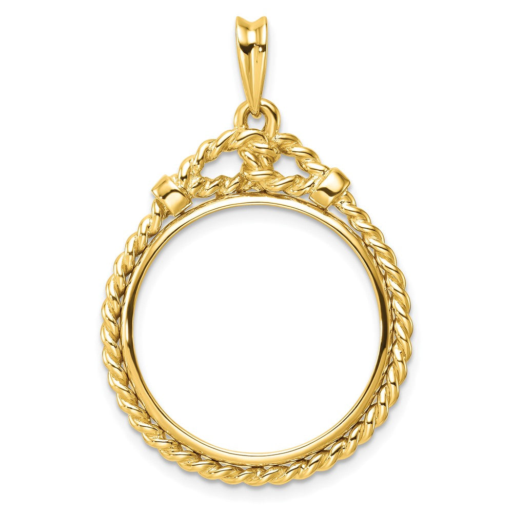 Wideband Distinguished Coin Jewelry 14k Polished Western Rope 21.6mm Prong Coin Bezel Pendant