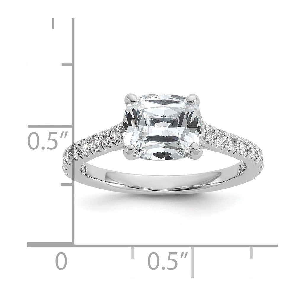 Cheryl M Sterling Silver Rhodium-plated Polished Fancy East-West Cushion-cut CZ Ring