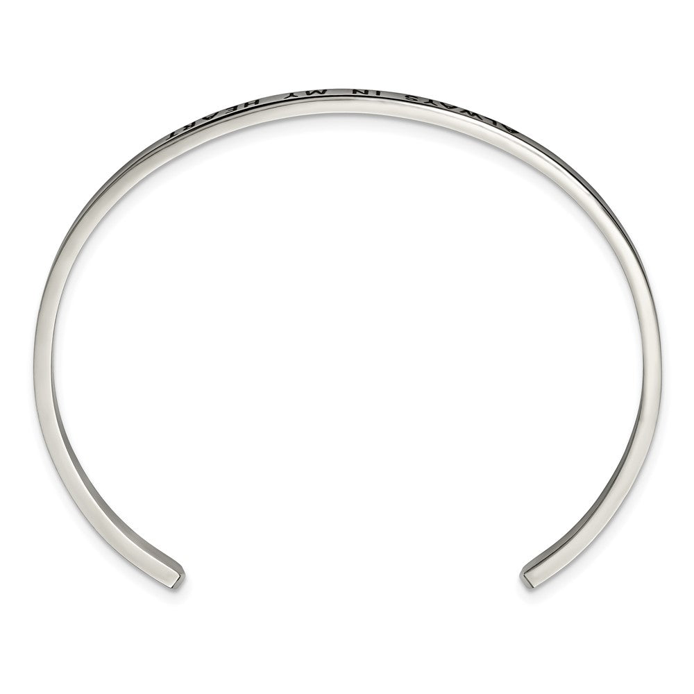 Stainless Steel Polished Enamel/Crystal ALWAYS IN MY HEART 3mm Bangle 7 inches
