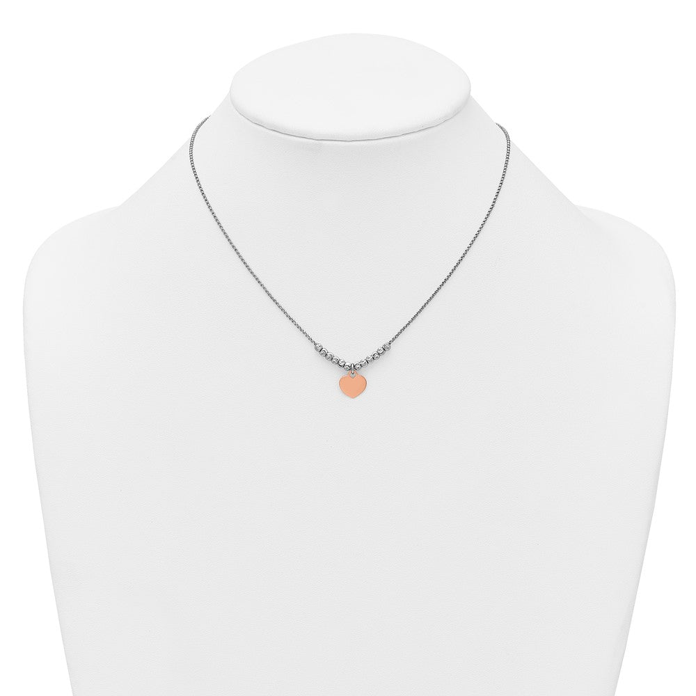 Sterling Silver Rhodium-plated Rose Gold-plated Heart 16in 1in ext Necklace 16 Inches