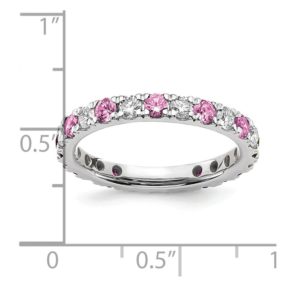 14k White Gold 7/8 carat Lab Grown Diamond VS/SI+ G+ and Lab Created Pink Sapphire Size 8 Eternity Band