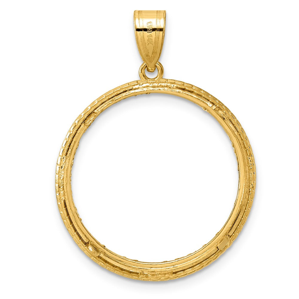 14k Diamond Cut Squares with 22.0mm Prong Coin Bezel Pendant