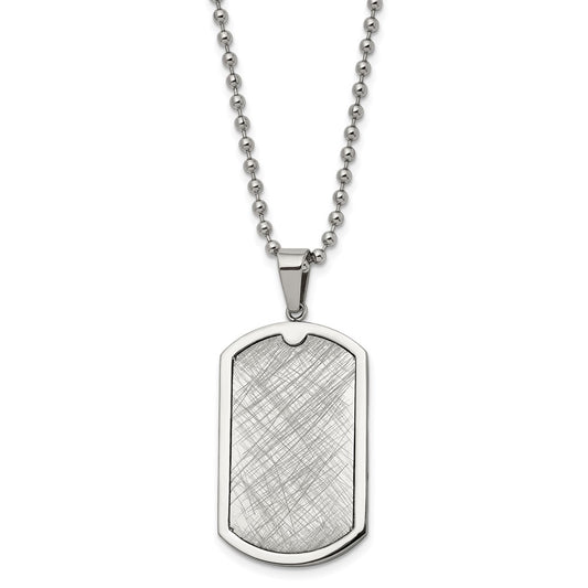 Stainelss Steel Polished Scratch Finish Center Dog Tag 24in Necklace