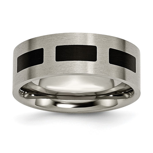 Titanium Brushed with Black Rubber 8mm Flat Band Size - 11