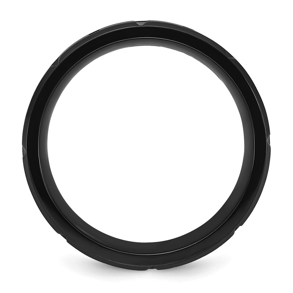 Chisel Titanium Brushed and Polished Black IP-plated Notched 8mm Band Size - 9.5