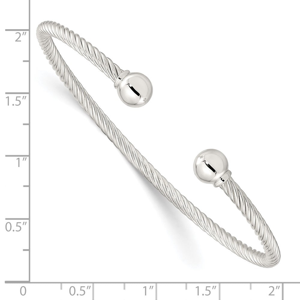 Sterling Silver Polished Twisted w/1 Thread Ball Cuff Bangle 7.75 inches