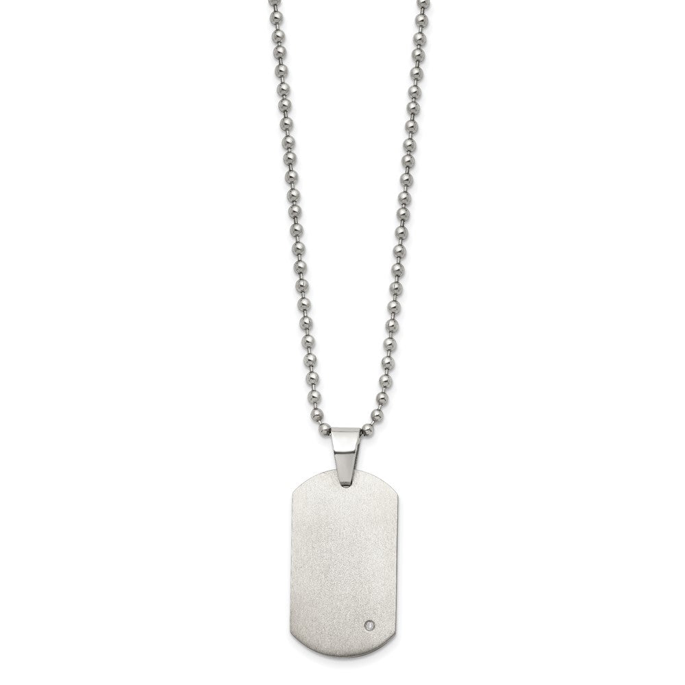 Titanium Brushed w/.02ct. Diamond Accent Dog Tag 22in Necklace