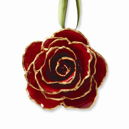 Lacquer Dipped 24k Gold Trim Red Decorative Rose
