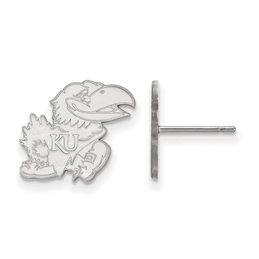 Sterling Silver Rhodium-plated LogoArt University of Kansas Jayhawk Small Post Earrings Q-SS056UKS