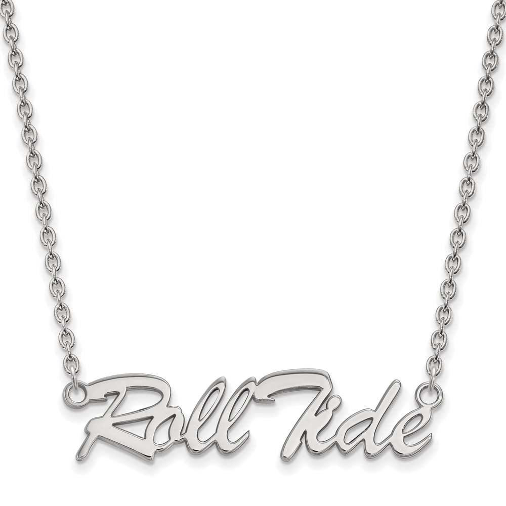 Sterling Silver Rhodium-plated LogoArt University of Alabama Roll Tide Script Large Pendant 18 inch Necklace QSS083UAL-18
