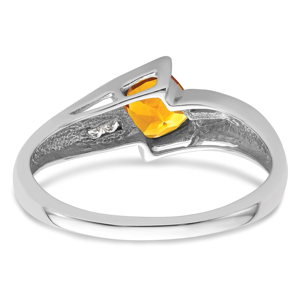 Sterling Silver 5X5 ANC Citrine & Diamond Ring