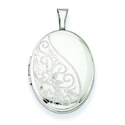Sterling Silver Rhodium-plated Swirls 19mm Oval Locket