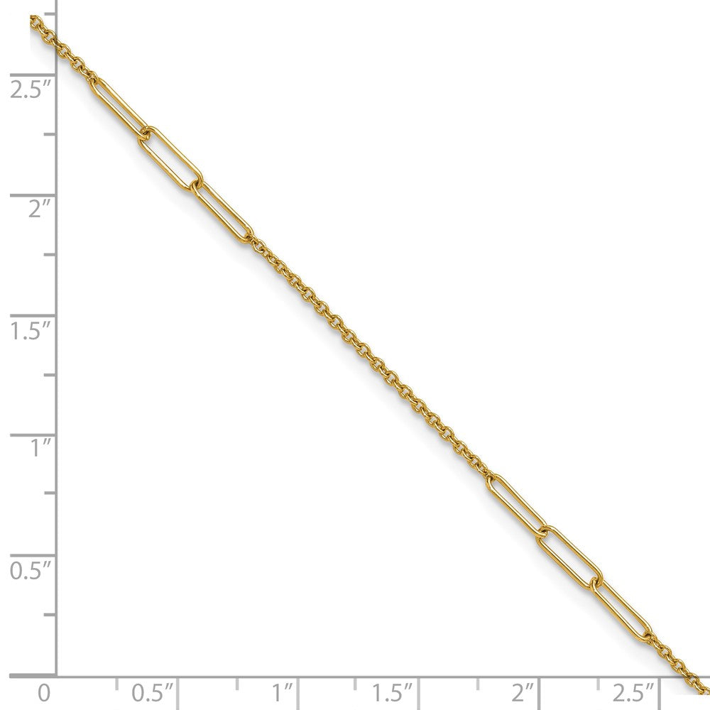 14k Polished Paper Clip and Cable Link 9 inch with 1 inch Extender Anklet