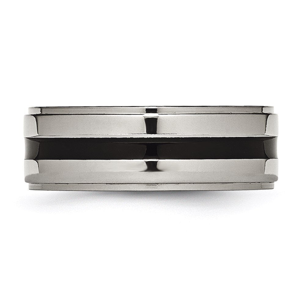 Titanium Polished Black Enamel 8mm Ridged Edge Band Size - 7