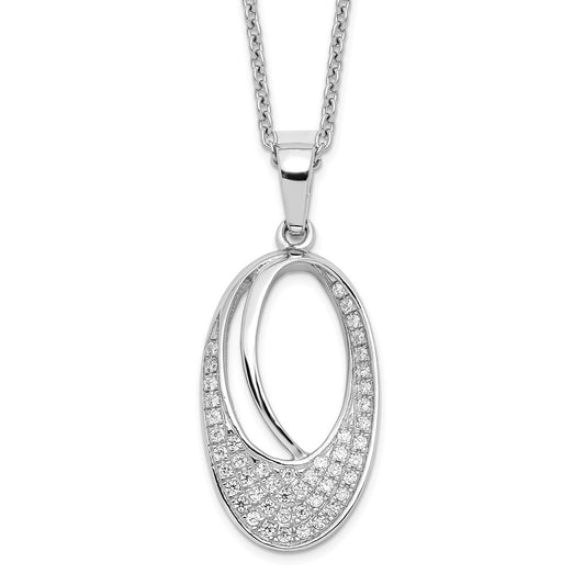 Brilliant Embers Sterling Silver Rhodium-plated 48 Stone 18 inch Micro Pav‚ CZ Oval Necklace with 2 Inch Extender 18 Inches