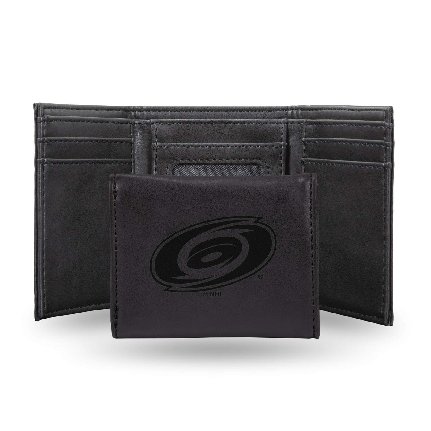 Hockey Rico Industries Carolina Hurricanes Black Laser Engraved Trifold Laser Engraved Tri-Fold Wallet - Men's Accessory