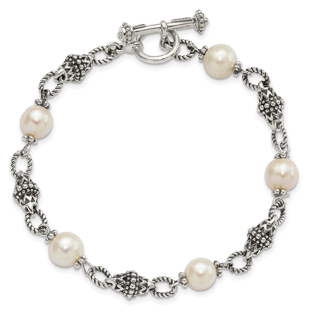 Shey Couture Sterling Silver 8 Inch Antiqued 8-8.5mm Freshwater Cultured Pearl Bracelet 8 inches