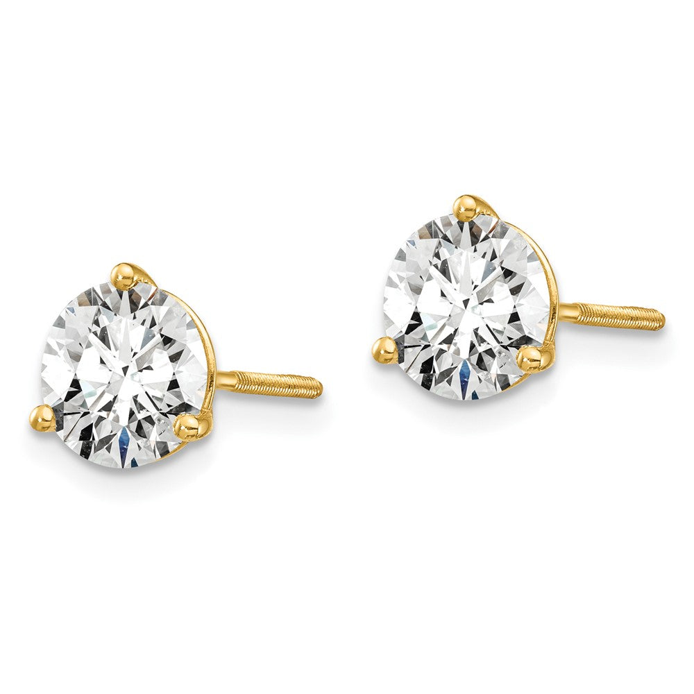 14k Yellow Gold 2 ctw Lab Grown Diamond VS/SI+ G+ Round 3 Prong Heavy Wt. Screwback Stud Earrings