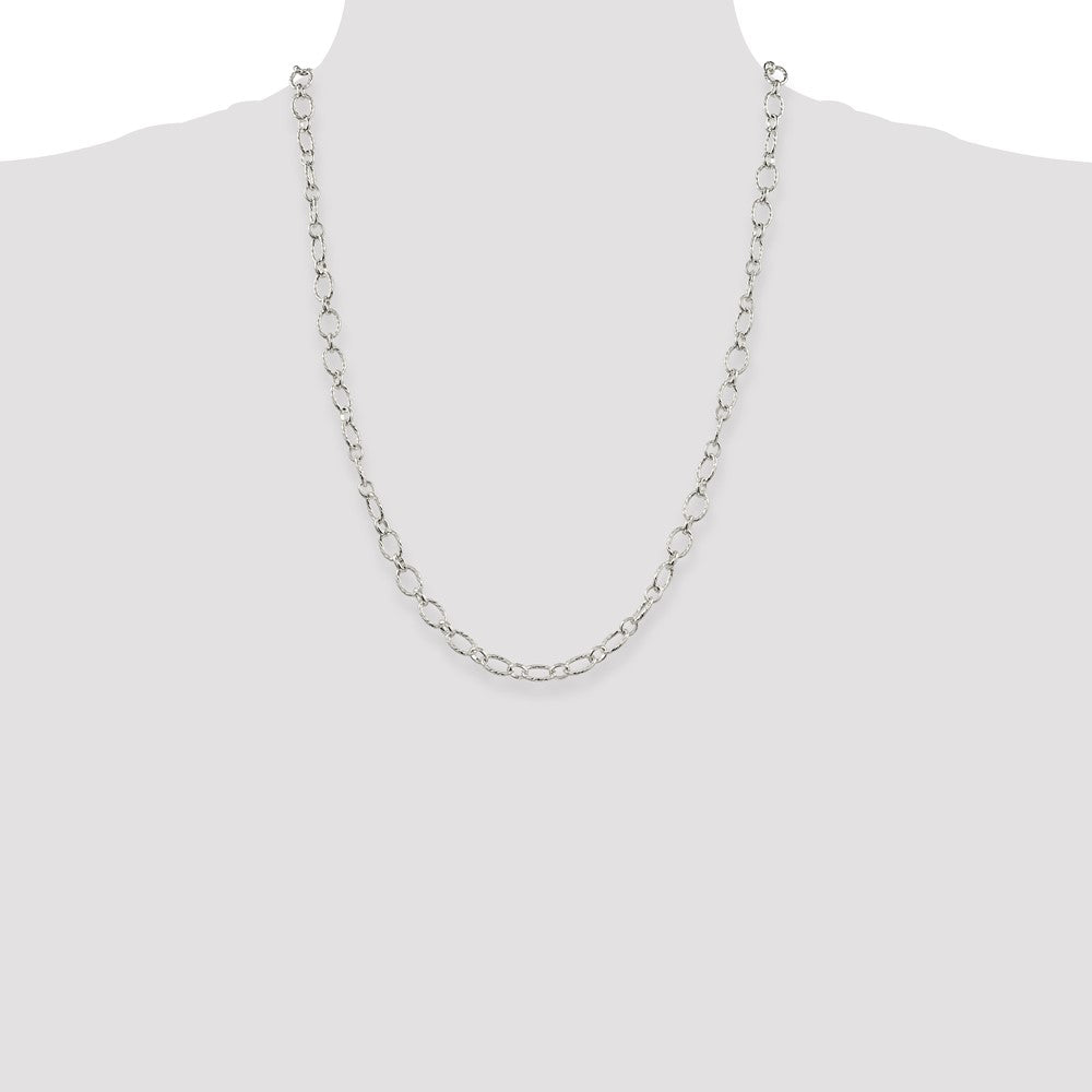 Sterling Silver 6.1mm Fancy Patterned Rolo Chain 24 Inches