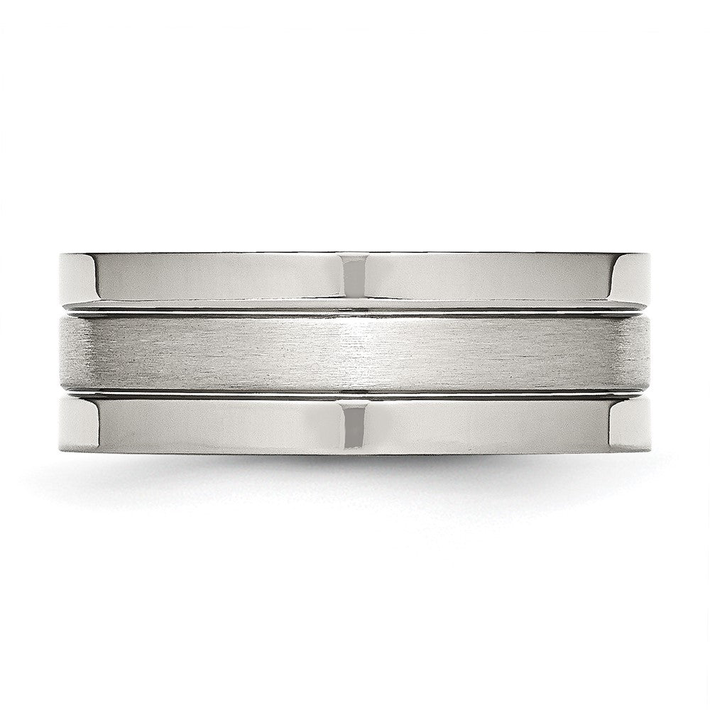 Chisel Stainless Steel Polished with Satin Center 8mm Grooved Band Size - 10