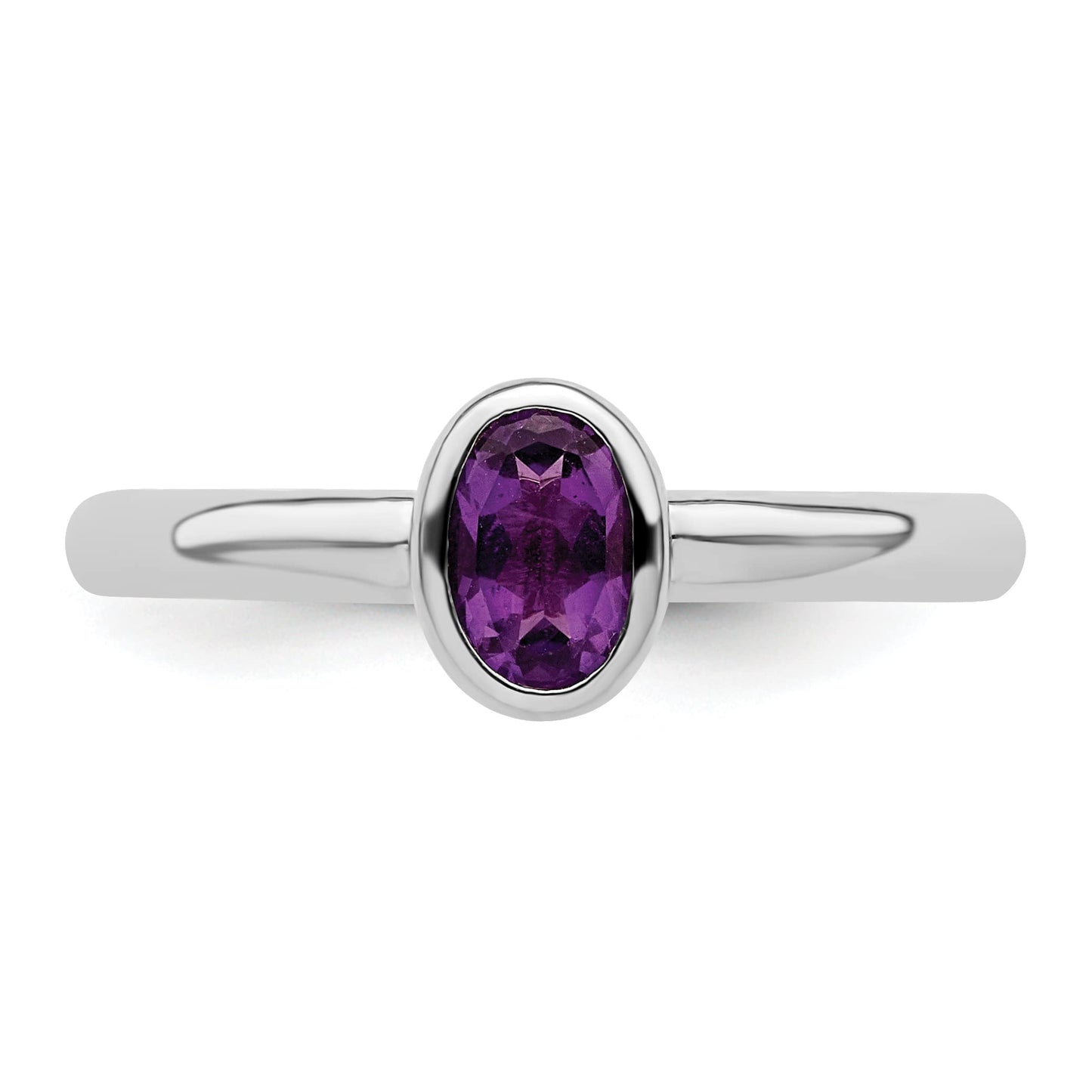 Sterling Silver Stackable Expressions Oval Amethyst Ring Size -7