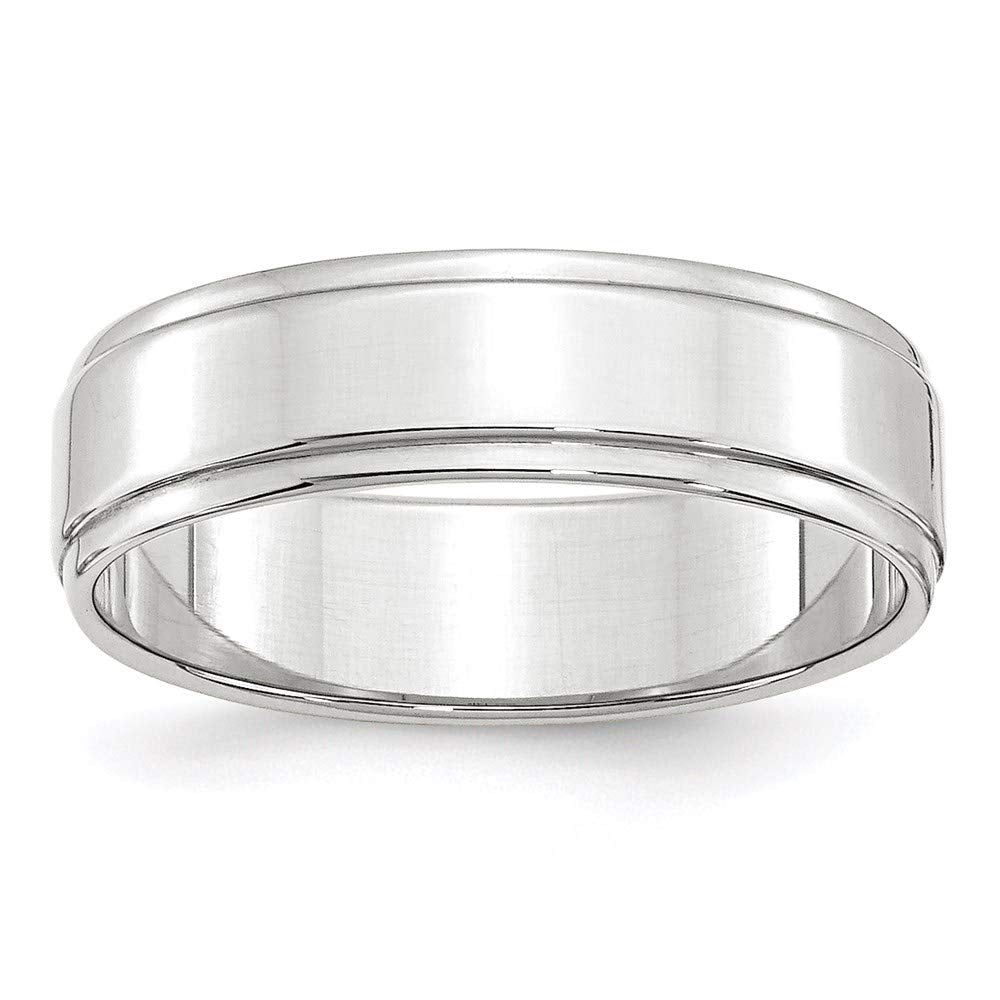10k White Gold 6mm Flat with Step Edge Wedding Band Size 8