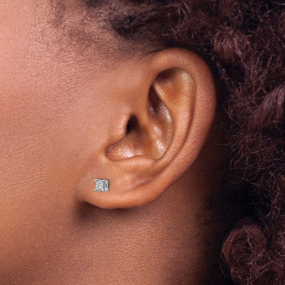 14K White Gold 1/4 Carat Lab Grown Diamond VS/SI+ G+ Princess 4-Prong Complete Stud Earrings