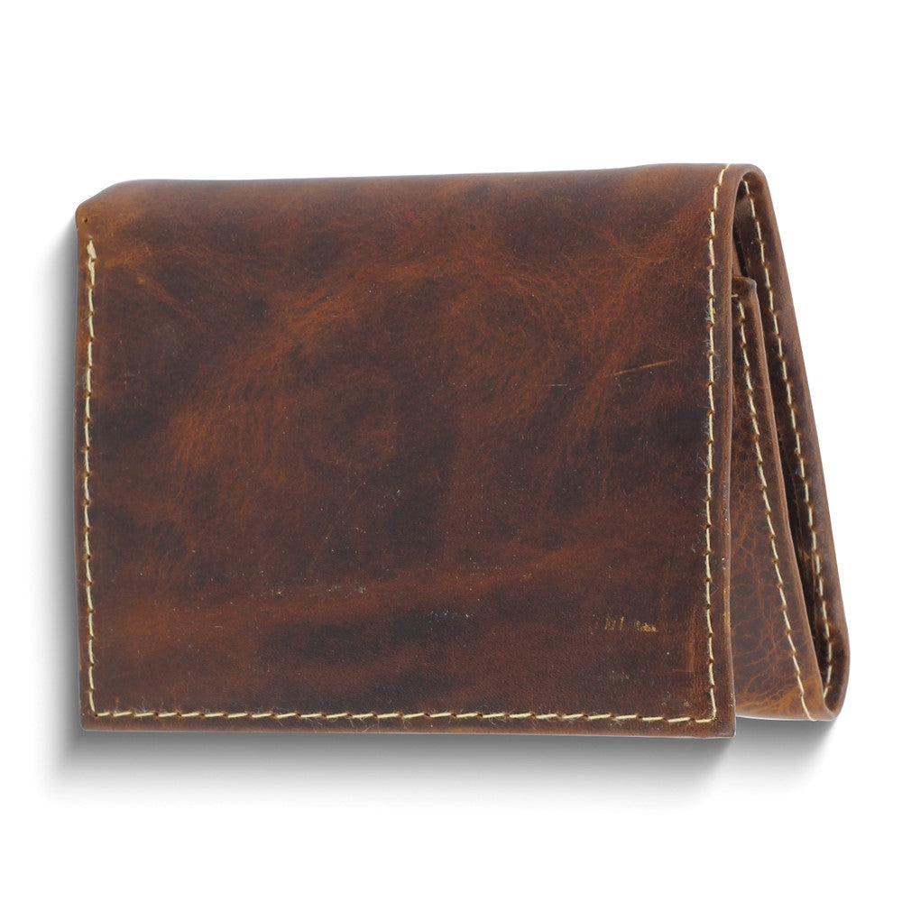 Brown Oiled Leather RFID Blocking Slim 6-Slot Trifold Wallet with ID Window