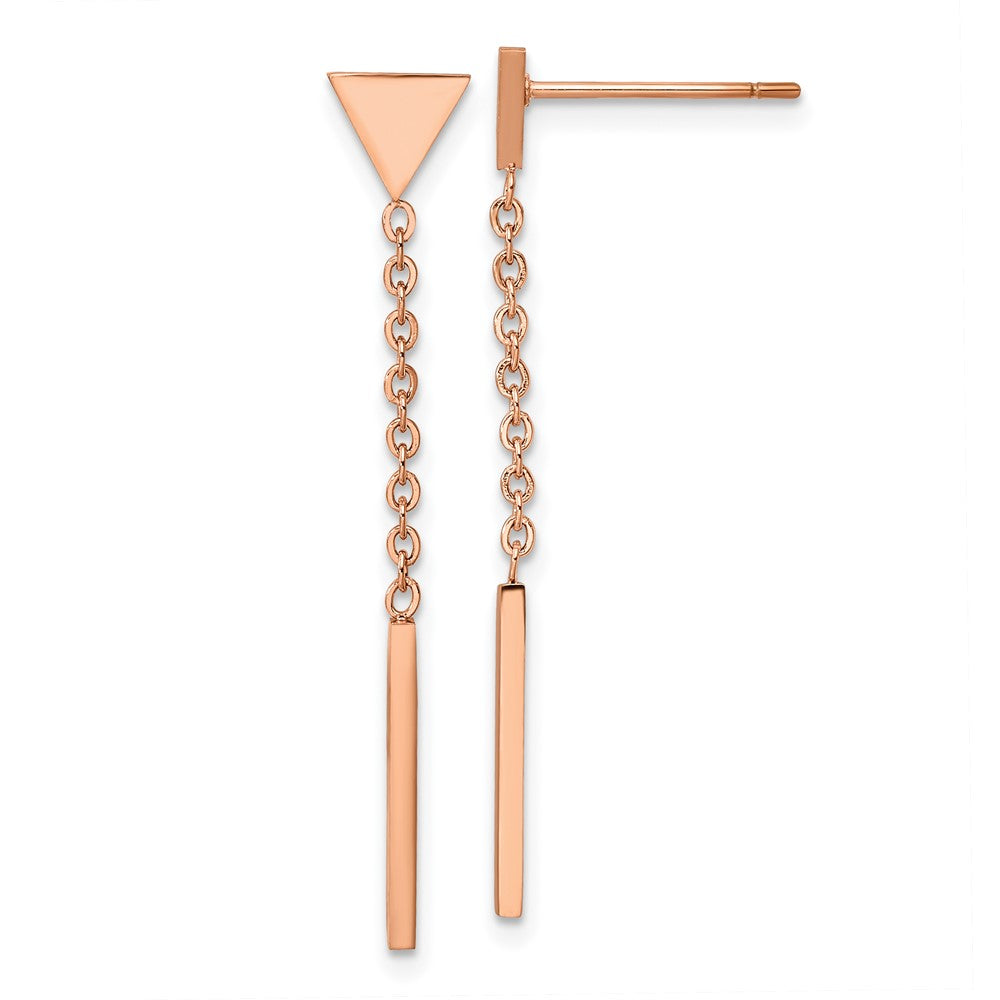 Stainless Steel Polished Rose IP-plated Dangle Bar Triangle Post Earrings