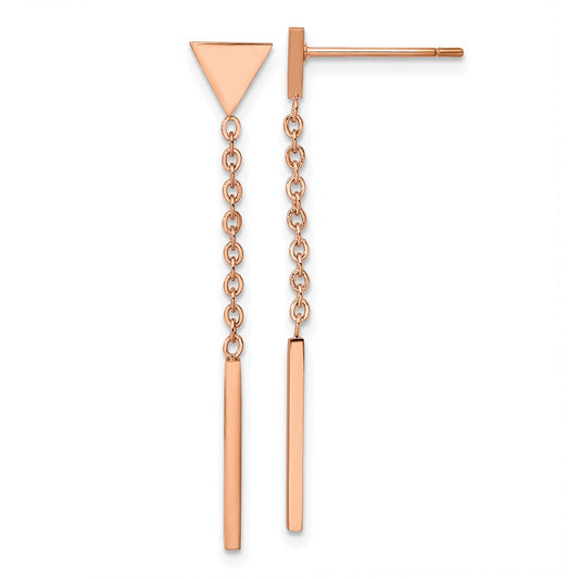 Stainless Steel Polished Rose IP-plated Dangle Bar Triangle Post Earrings