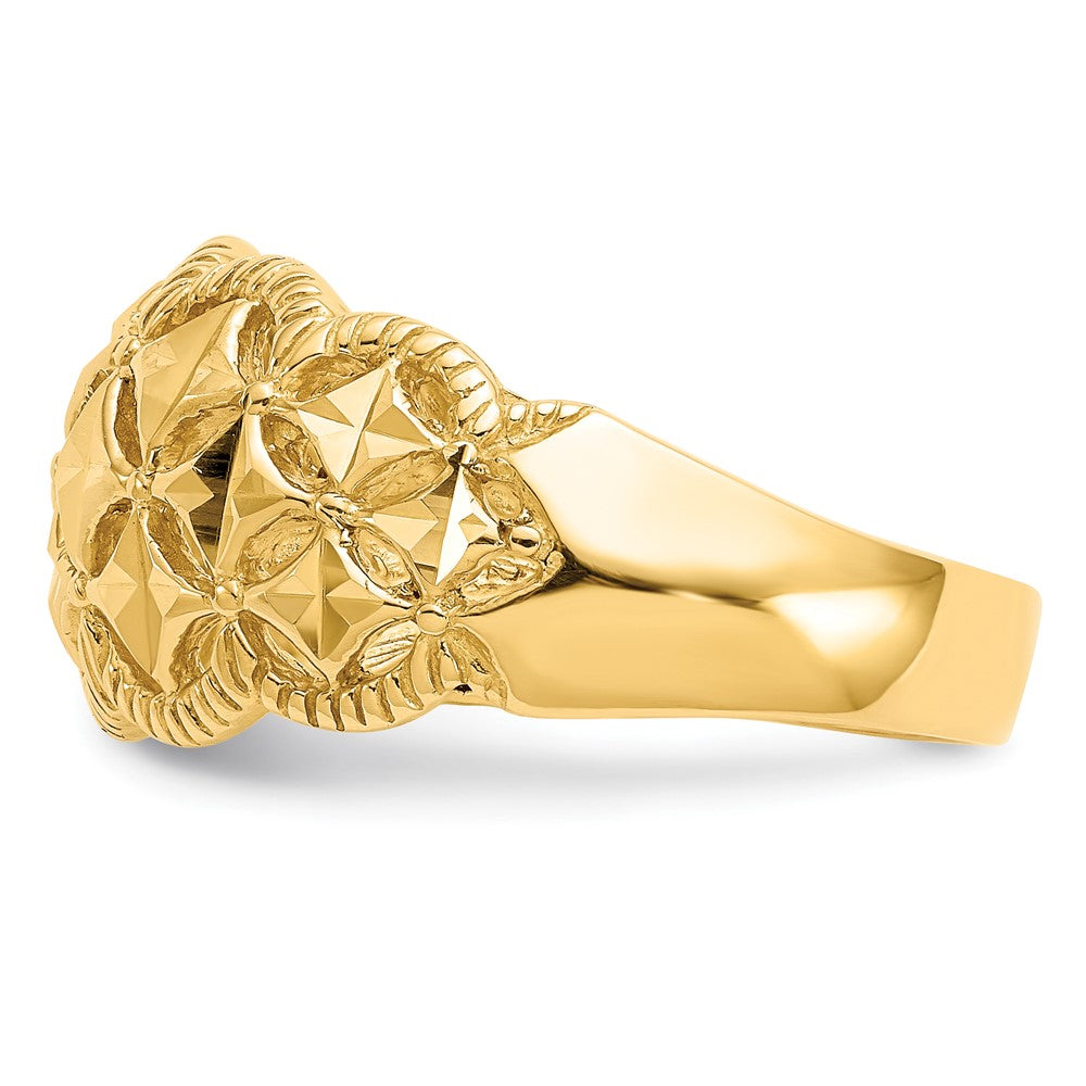 14K Diamond-cut Scalloped Edge Pattern Dome Ring Size 7