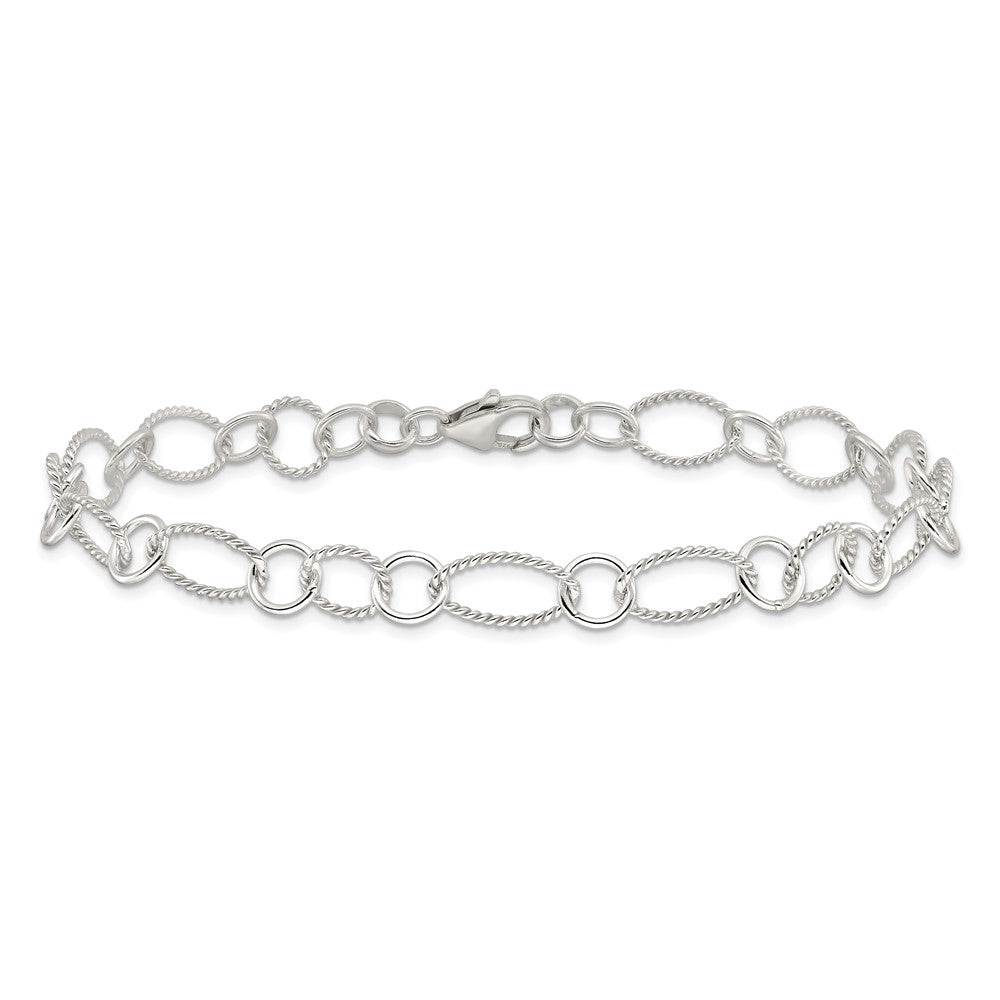 Sterling Silver Fancy Link Anklet 10 inches