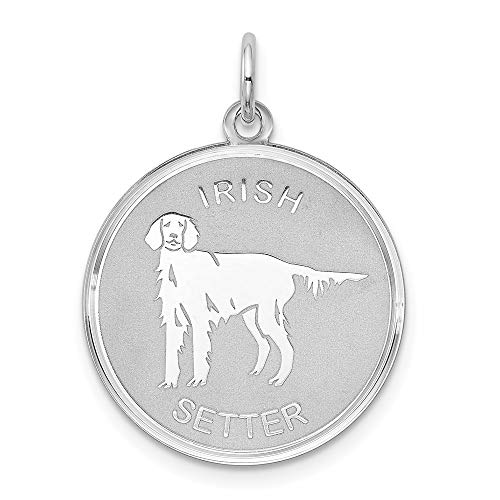 Sterling Silver Rhodium-plated Irish Setter Disc Charm