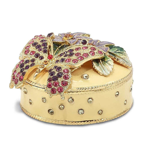 Pewter Flowered Butterfly Trinket Box